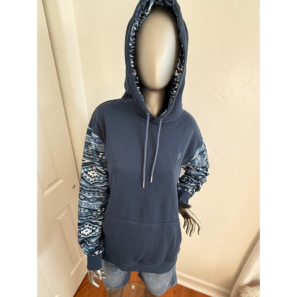 Hooey Men's Large Summit Navy Aztec Sleeve Pullover Hoodie Sweatshirt